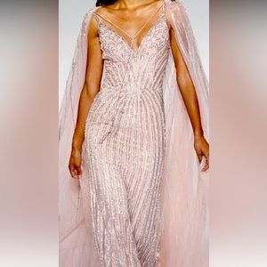 Sherri Hill Blush Sequin Gown with Cape